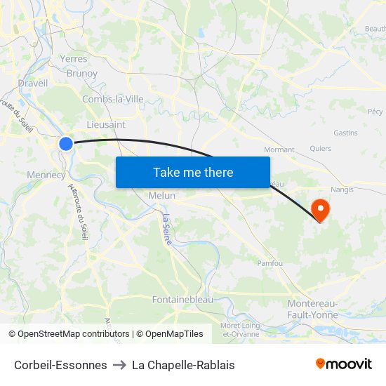 Corbeil-Essonnes to La Chapelle-Rablais map