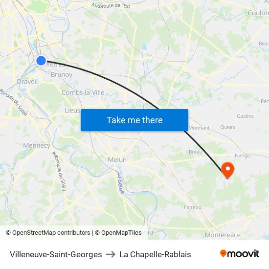 Villeneuve-Saint-Georges to La Chapelle-Rablais map