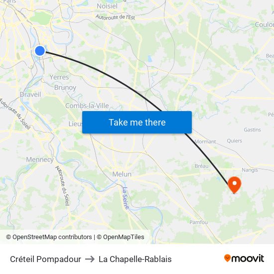 Créteil Pompadour to La Chapelle-Rablais map