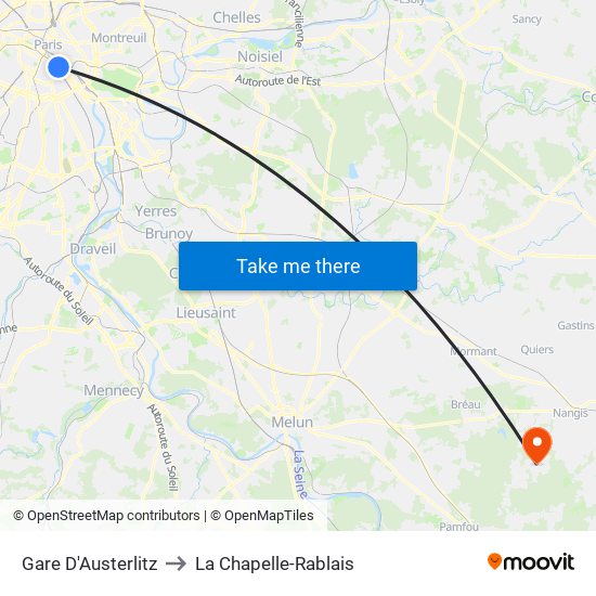 Gare D'Austerlitz to La Chapelle-Rablais map