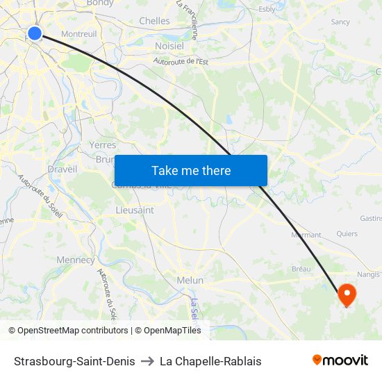 Strasbourg-Saint-Denis to La Chapelle-Rablais map