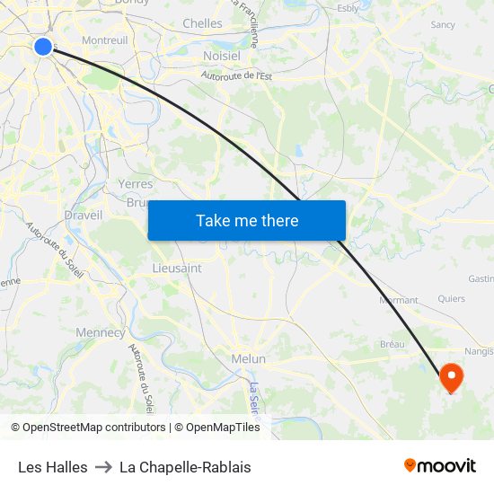 Les Halles to La Chapelle-Rablais map