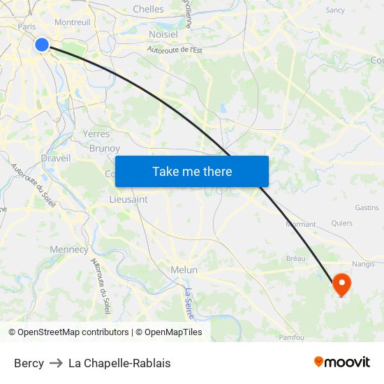 Bercy to La Chapelle-Rablais map