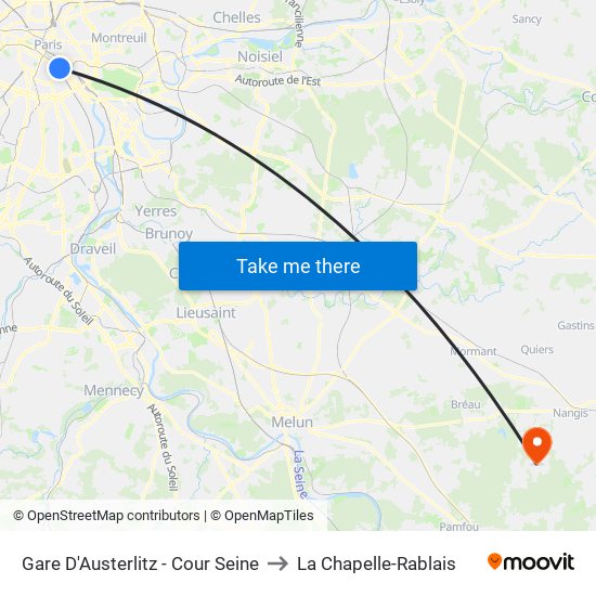 Gare D'Austerlitz - Cour Seine to La Chapelle-Rablais map