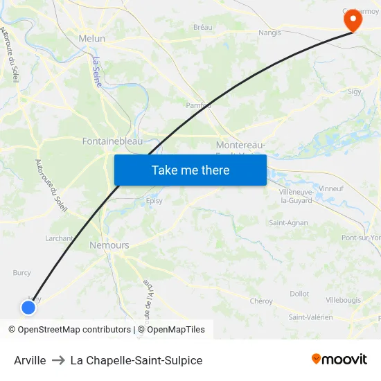Arville to La Chapelle-Saint-Sulpice map