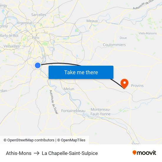 Athis-Mons to La Chapelle-Saint-Sulpice map