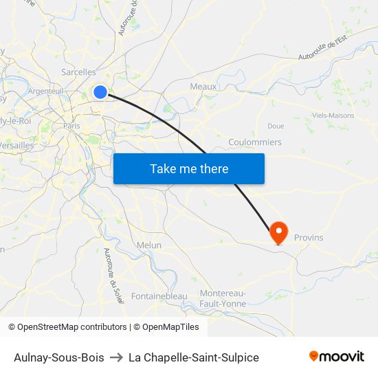 Aulnay-Sous-Bois to La Chapelle-Saint-Sulpice map