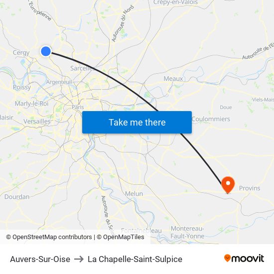 Auvers-Sur-Oise to La Chapelle-Saint-Sulpice map
