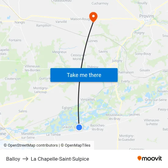 Balloy to La Chapelle-Saint-Sulpice map