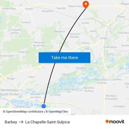 Barbey to La Chapelle-Saint-Sulpice map