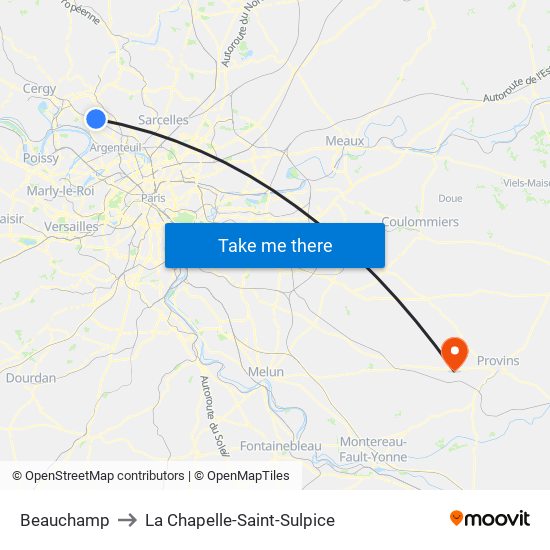 Beauchamp to La Chapelle-Saint-Sulpice map