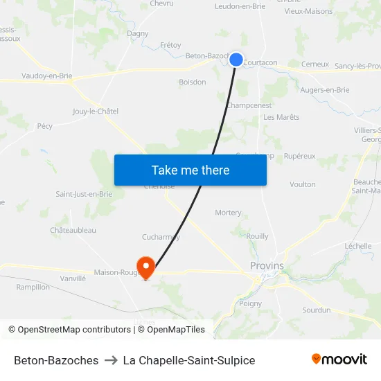 Beton-Bazoches to La Chapelle-Saint-Sulpice map
