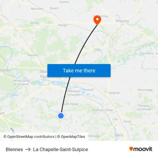 Blennes to La Chapelle-Saint-Sulpice map