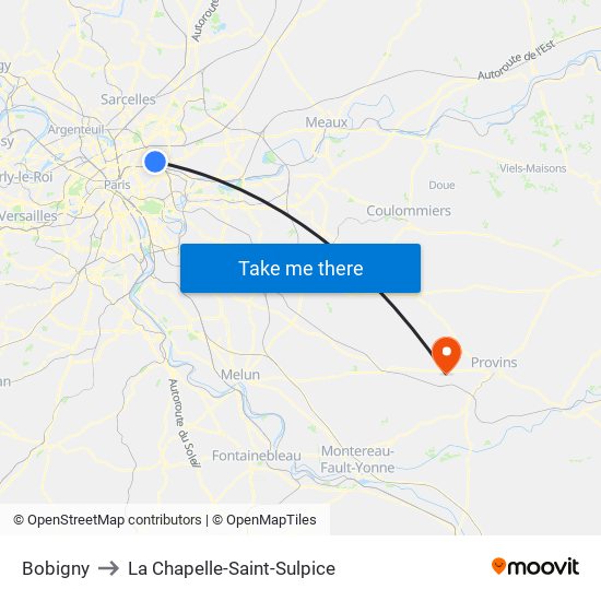 Bobigny to La Chapelle-Saint-Sulpice map