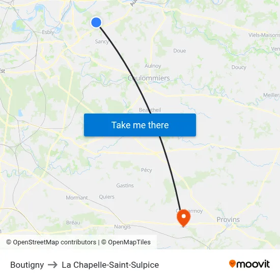 Boutigny to La Chapelle-Saint-Sulpice map