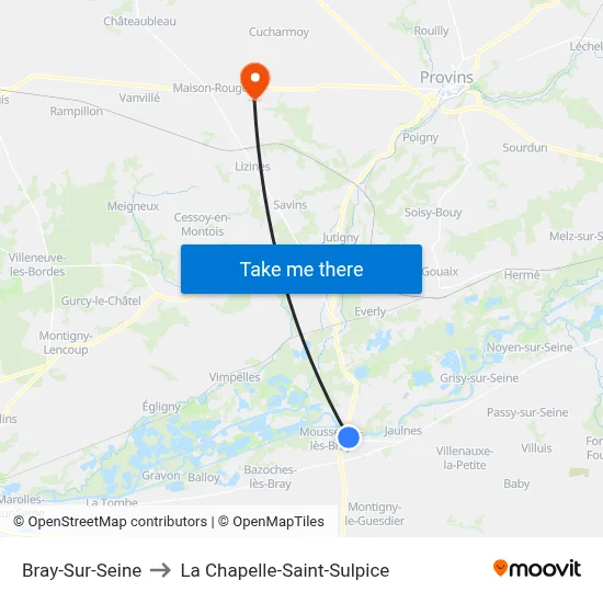 Bray-Sur-Seine to La Chapelle-Saint-Sulpice map