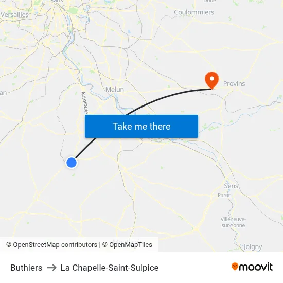Buthiers to La Chapelle-Saint-Sulpice map