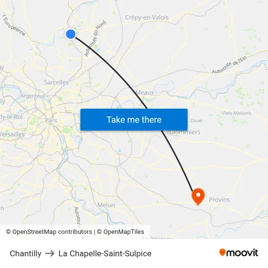Chantilly to La Chapelle-Saint-Sulpice map