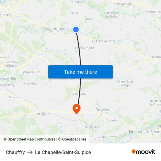 Chauffry to La Chapelle-Saint-Sulpice map