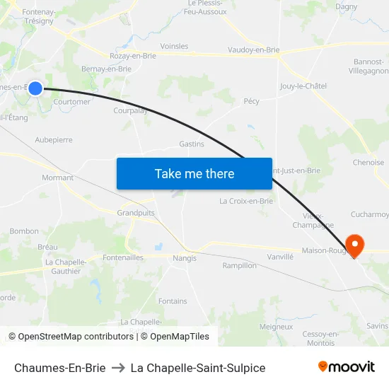 Chaumes-En-Brie to La Chapelle-Saint-Sulpice map
