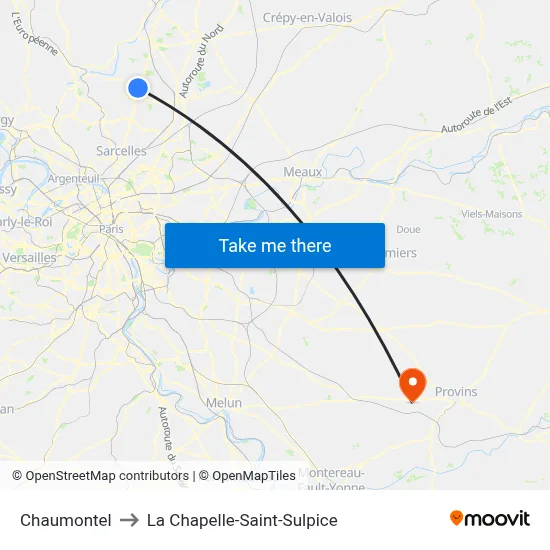 Chaumontel to La Chapelle-Saint-Sulpice map