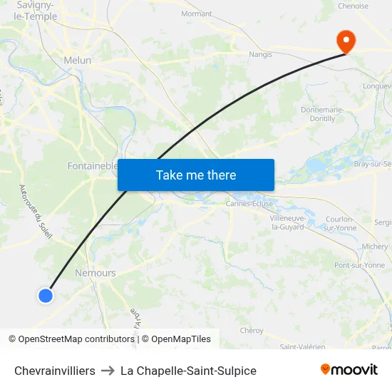 Chevrainvilliers to La Chapelle-Saint-Sulpice map