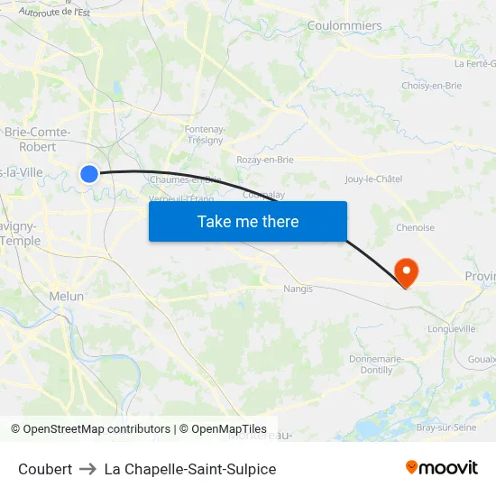 Coubert to La Chapelle-Saint-Sulpice map