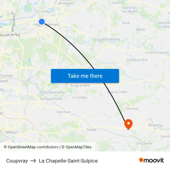 Coupvray to La Chapelle-Saint-Sulpice map