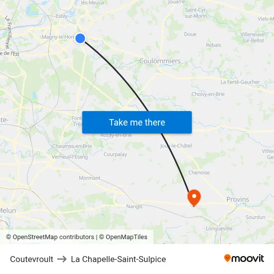 Coutevroult to La Chapelle-Saint-Sulpice map