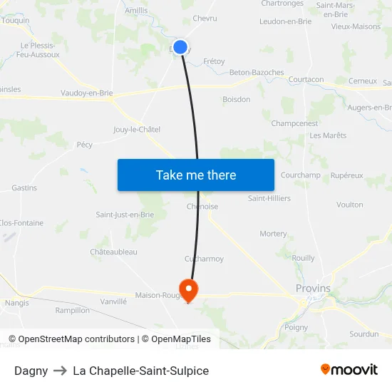 Dagny to La Chapelle-Saint-Sulpice map