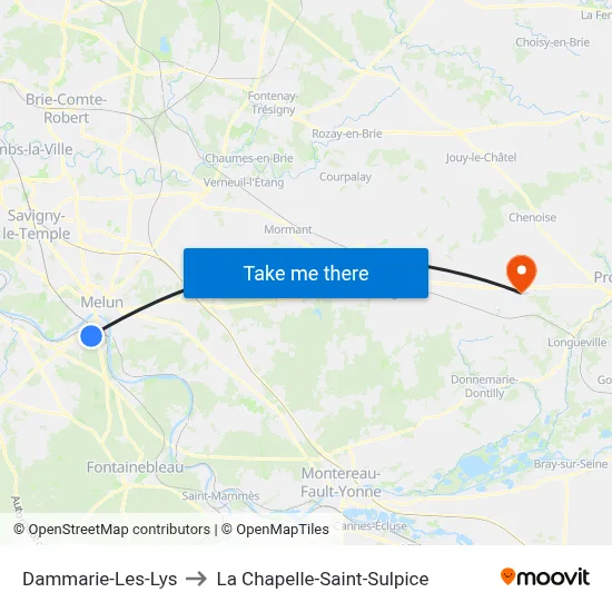 Dammarie-Les-Lys to La Chapelle-Saint-Sulpice map
