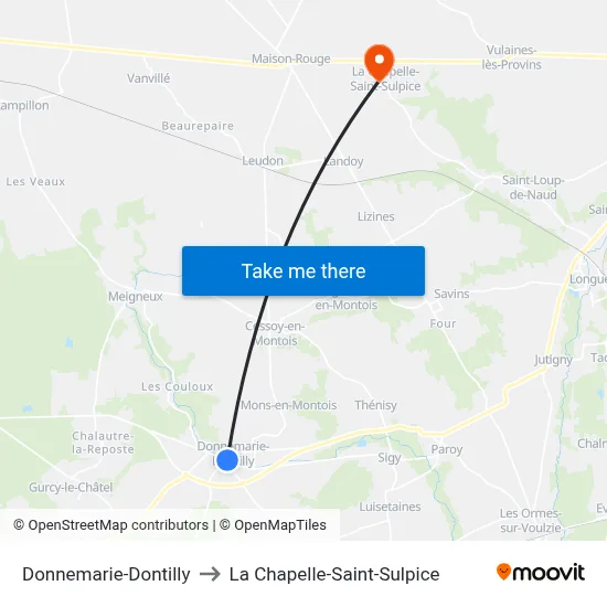 Donnemarie-Dontilly to La Chapelle-Saint-Sulpice map