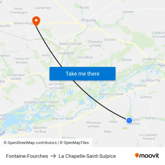 Fontaine-Fourches to La Chapelle-Saint-Sulpice map