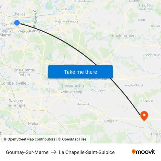 Gournay-Sur-Marne to La Chapelle-Saint-Sulpice map