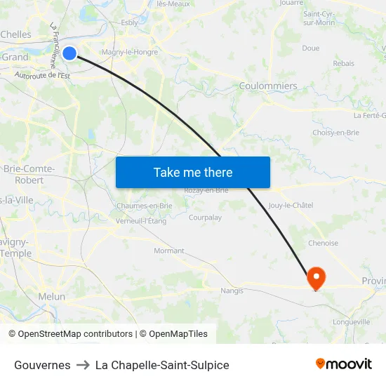 Gouvernes to La Chapelle-Saint-Sulpice map