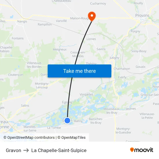 Gravon to La Chapelle-Saint-Sulpice map