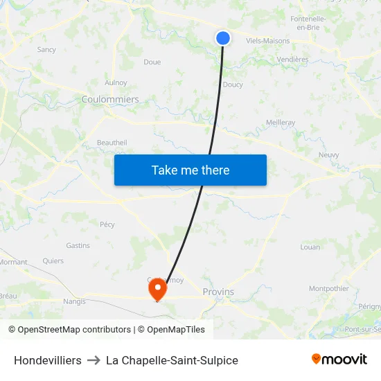 Hondevilliers to La Chapelle-Saint-Sulpice map