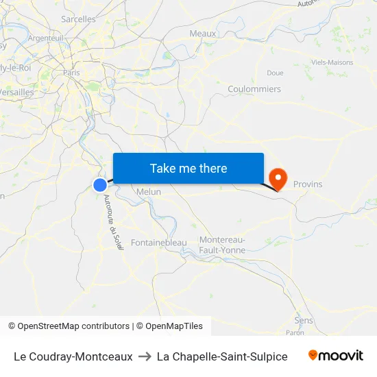 Le Coudray-Montceaux to La Chapelle-Saint-Sulpice map