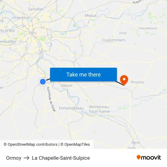 Ormoy to La Chapelle-Saint-Sulpice map