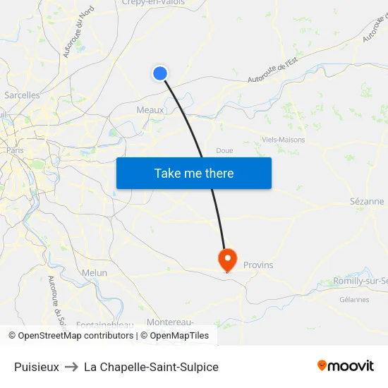 Puisieux to La Chapelle-Saint-Sulpice map