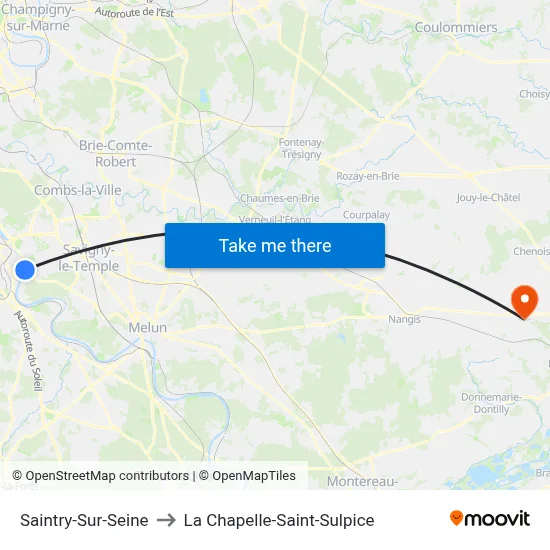 Saintry-Sur-Seine to La Chapelle-Saint-Sulpice map