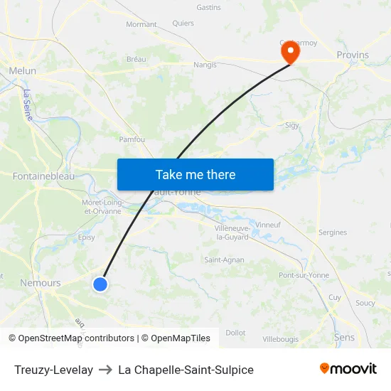 Treuzy-Levelay to La Chapelle-Saint-Sulpice map