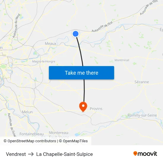 Vendrest to La Chapelle-Saint-Sulpice map