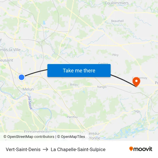 Vert-Saint-Denis to La Chapelle-Saint-Sulpice map