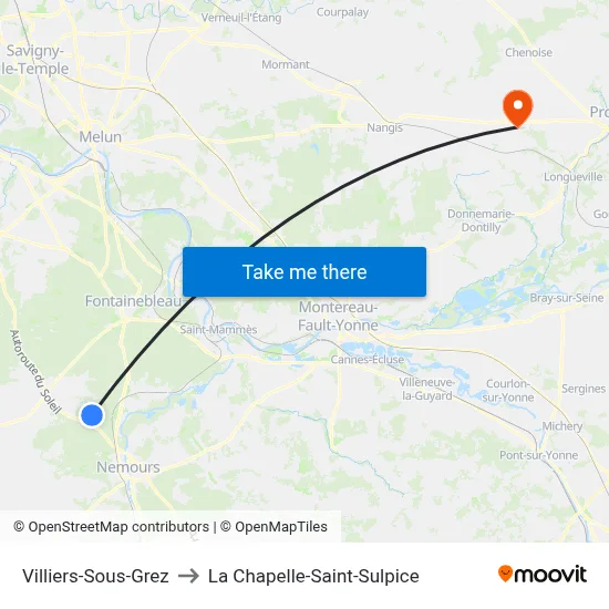 Villiers-Sous-Grez to La Chapelle-Saint-Sulpice map