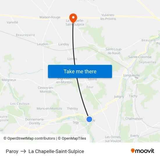 Paroy to La Chapelle-Saint-Sulpice map