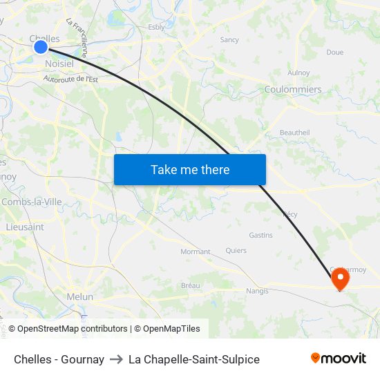 Chelles - Gournay to La Chapelle-Saint-Sulpice map
