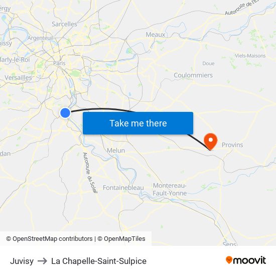 Juvisy to La Chapelle-Saint-Sulpice map