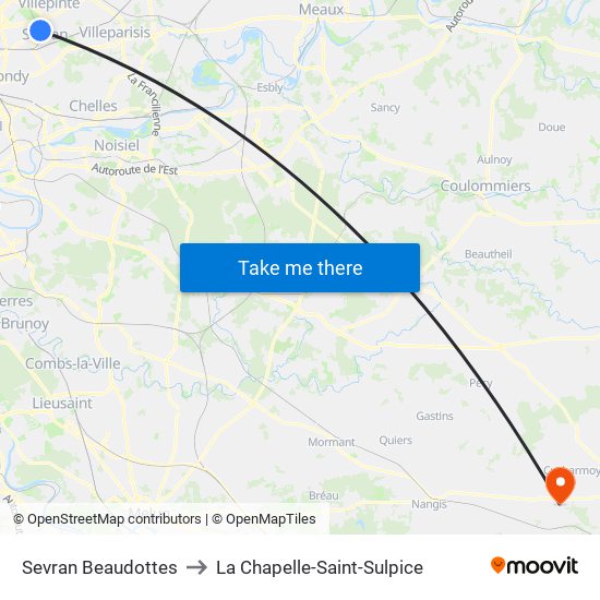Sevran Beaudottes to La Chapelle-Saint-Sulpice map