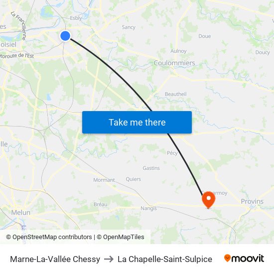 Marne-La-Vallée Chessy to La Chapelle-Saint-Sulpice map